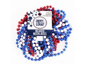 Bulk CH485 8 Pack Red White  Blue Beaded Party Necklaces