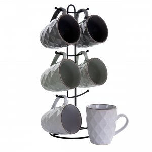 Elama EL-DIAMONDWAVES Diamond Waves 6-piece 12 Oz. Mug Set With Stand,