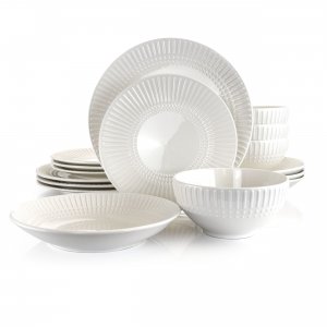 Gibson 124469.16 Home Embossed Fan 16 Piece Fine Ceramic Dinnerware Se