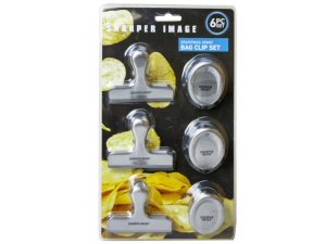 Bulk FD271 Sharper Image Pack Of 6 Stainless Steel Bag Clips In 2 Asso