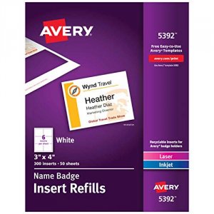 Avery 05392 Averyreg; Laserinkjet Badge Insert Refills - Laser, Inkjet