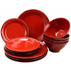 Gibson 116887.12 Elite Terranea 12 Piece Dinnerware Set In Red