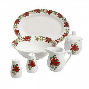 Gibson 99825.07R Home Poinsettia 7 Piece Porcelain Serving Set In Red