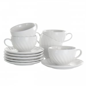 Elama EL-CLANCY Clancy 12 Piece Porcelain Cup And Saucer Set In White