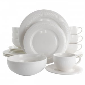 Elama EL-PALLENE Pallene 20 Piece Porcelain Cup And Saucer Set In Whit