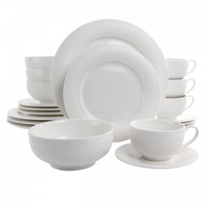 Elama EL-DIONE Dione 20 Piece Porcelain Dinnerware Set In White