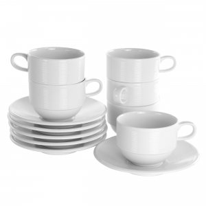 Elama EL-DREW Drew 12 Piece Porcelain Cup And Saucer Set In White