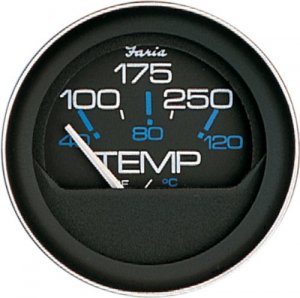 Faria 13004 Faria 2 Water Temperature Gauge (100 - 250f) Coral Black W