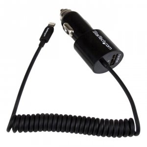 Startech ZA2079 .com Black Dual Port Car Charger With Lightning Cable 