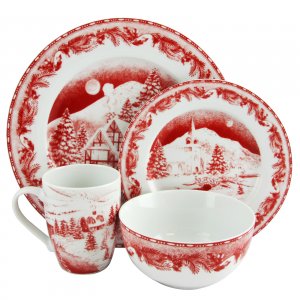 Gibson 92555.16 Elite Winter Cottage 16 Piece Decorated Dinnerware Set