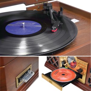 Pyle PTCD4BT Home(r)  Retro Style Turntable With Bluetooth(r) Cd Playe