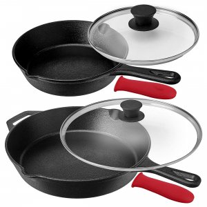 Megachef MCCI-460 Pre-seasoned 6 Piece Cast Iron Skillet Set With Lids