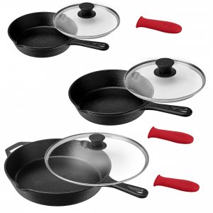 Megachef MCCI-335 Pre-seasoned 9 Piece Cast Iron Skillet Set With Lids