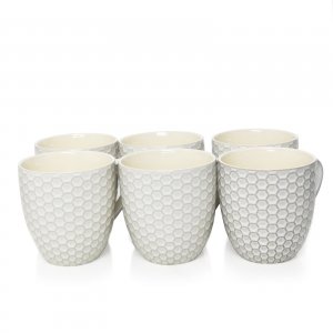 Elama EL-HONEYCOMBWHITE Honeycomb 6 Piece 15 Ounce Mug Set In White