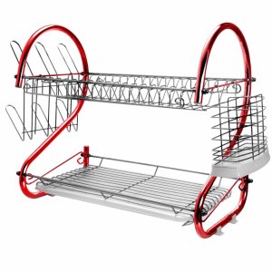 Megachef DR-116R 16 Inch Two Shelf Iron Wire Dish Rack In Red