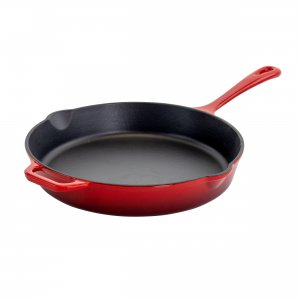 Megachef MG-FR30CR 12 Inch Round Enamel Cast Iron Skillet In Red