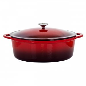 Megachef MG-CO33AR 7 Quarts Oval Enameled Cast Iron Casserole In Red