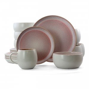 Elama EL-MOCHAMUAVE16 Mocha Muave 16 Piece Luxurious Stoneware Dinnerw