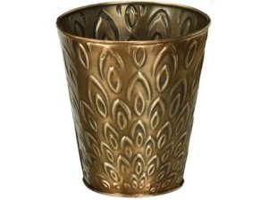 Bulk HL373 4 Inch Tapered Metal Planter With Bronze Lotus Design