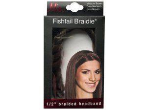 Bulk KA641 Mia Beauty 12quot; Medium Brown Fishtail Braided Headband