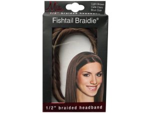 Bulk KA681 Mia Beauty 12quot; Light Brown Fishtail Braided Headband