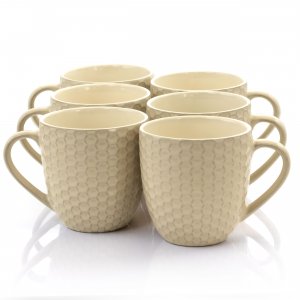 Elama EL-HONEYBUTTER Honeycomb 6 Piece 15 Ounce Round Stoneware Mug Se