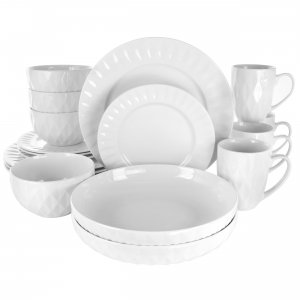 Elama EL-SIENNA Sienna 18 Piece Porcelain Dinnerware Set In White