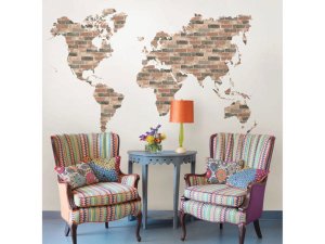 Bulk HA546 Brick Wall World Map Wall Art Kit