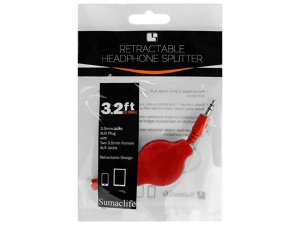 Bulk EC422 Retractable Headphone Splitter Cable In Red