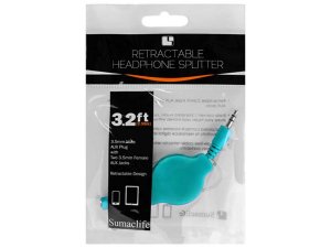 Bulk EC421 Retractable Headphone Splitter Cable In Aqua