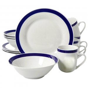 Gibson 104495.12 Nantucket Sail 12 Piece Dinnerware Set White With Blu