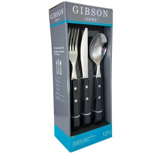 Gibson 109505.12 Springbrook 12-piece Flatware Set With Black Wood Loo