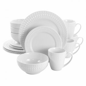 Elama EL-CARA Cara 16 Piece Round Porcelain Dinnerware Set In White