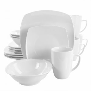 Elama EL-BISHOP16PC Bishop 16 Piece Soft Square Porcelain Dinnerware S