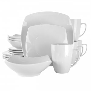 Elama EL-HAYES Hayes 16 Piece Square Porcelain Dinnerware Set In White