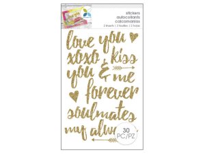 Bulk CH387 Momenta 30 Piece Romantic Glitter Gold Stickers