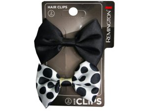 Bulk CA553 2 Count Black And Polka Dot Bow Hair Clips