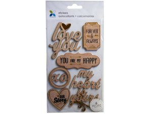 Bulk CH428 Momenta 6 Piece Wooden Stickers With Romantic Phrases