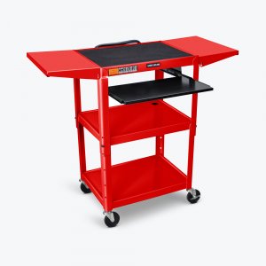 Luxor AVJ42KBDL-RD Adjustable Height Red Metal Av Cart W Pullout Keybo