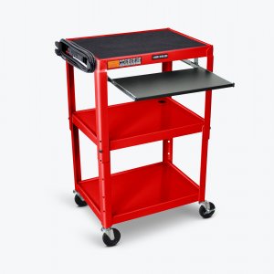 Luxor AVJ42KB-RD Adjustable Height Red Metal Av Cart W Pullout Keyboar