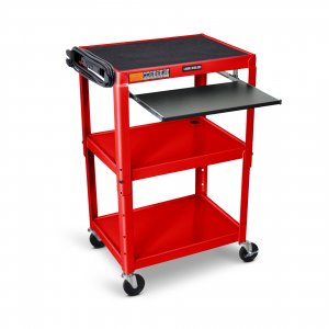 Luxor AVJ42KB-RD Adjustable Height Red Metal Av Cart W Pullout Keyboar