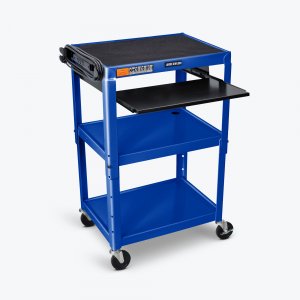 Luxor AVJ42KB-RB Adjustable Height Blue Metal Av Cart W Pullout Keyboa