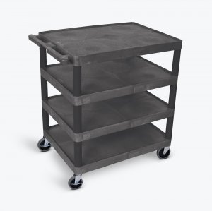 Luxor BC40-B Four Flat Shelf Black Utility Cart