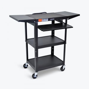 Luxor AVJ42KBDL Adjustable Height Black Metal Av Cart W Pullout Keyboa