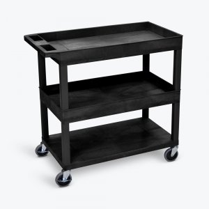 Luxor EC112-B High Capacity 2 Tubs And 1 Flat Shelf Cart In Black