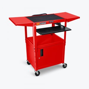 Luxor AVJ42KBC-RD Adjustable Height Red Metal Av Cart W Pullout Keyboa