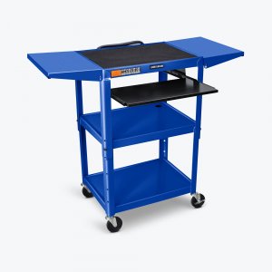 Luxor AVJ42KBDL-RB Adjustable Height Blue Metal Av Cart W Pullout Keyb