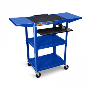 Luxor AVJ42KBDL-RB Adjustable Height Blue Metal Av Cart W Pullout Keyb