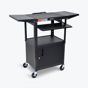 Luxor AVJ42KBCDL Adjustable Height Black Metal Av Cart W Pullout Keybo