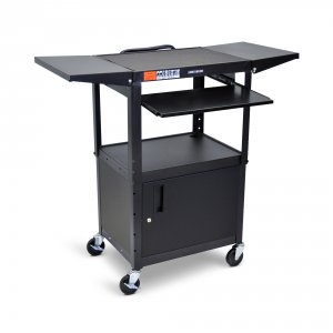 Luxor AVJ42KBCDL Adjustable Height Black Metal Av Cart W Pullout Keybo